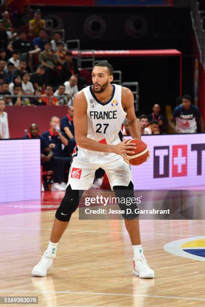 Rudy Gobert of France handles the ball against Australia during the 2019 FIBA World Cup Third Place Game on September 15, 2019 at the Cadillac Arena...