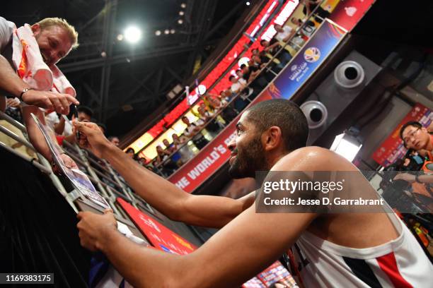 Nicolas Batum of France signs autographs after the 2019 FIBA World Cup Third Place Game against Australia on September 15, 2019 at the Cadillac Arena...