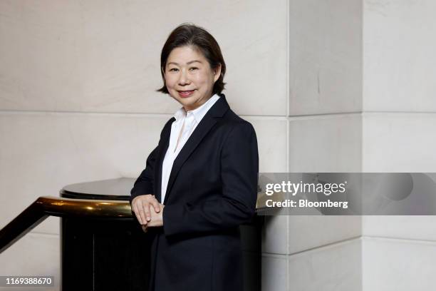 Teresita Sy-Coson, vice chairman of SM Investments Corp., poses for a photograph following a Bloomberg Television interview at the Milken Institute...