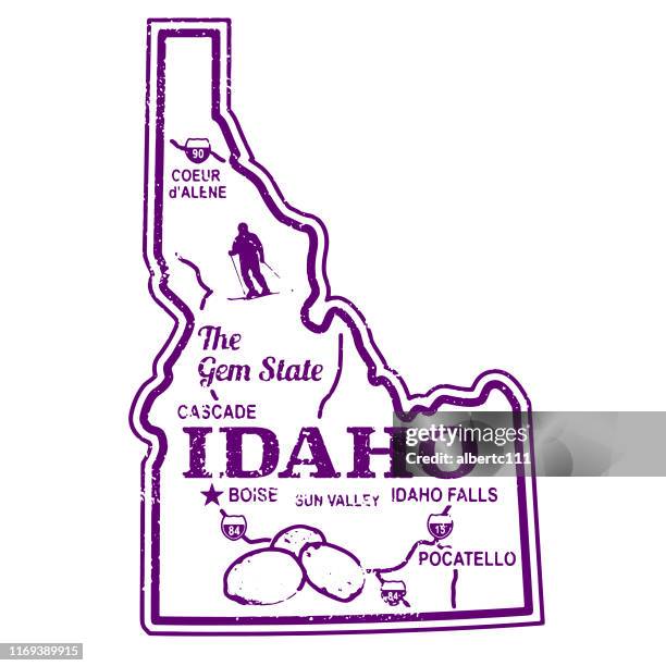 ilustraciones, imágenes clip art, dibujos animados e iconos de stock de sello retro idaho trave - idaho