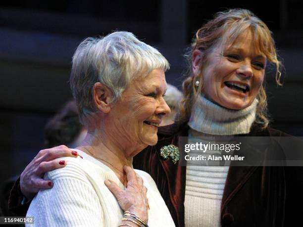 Dame Judi Dench and Samantha Bond during "The Rose in Kingston" Gala - Rehearsal at Kingston Rose Theatre in Kingston, England, Great Britain.