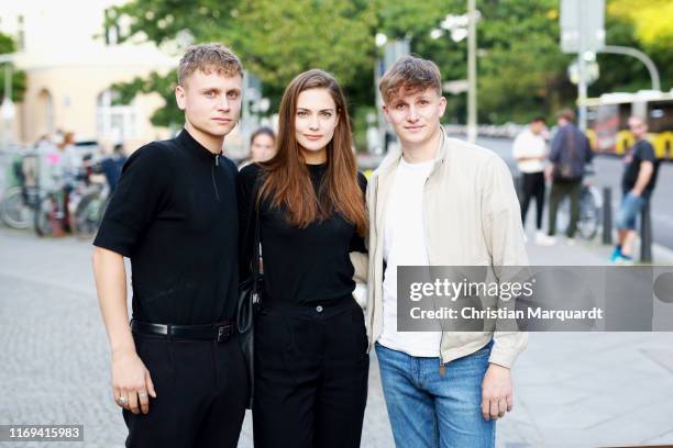 Rafael Gareisen, Laura Berlin and Leon Blaschke attend the "Prelude" film premiere at Filmtheater am Friedrichshain on August 21, 2019 in Berlin,...