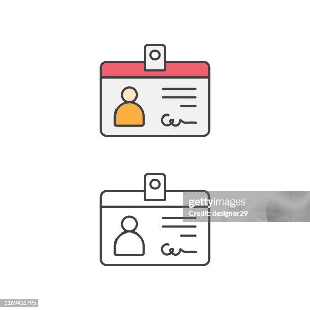 identity card, car driver, driving license, line icon and flat design. - identify icon stock illustrations