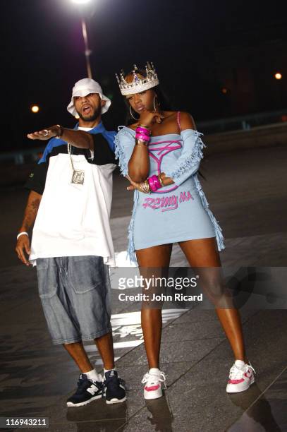 Remy Ma and Swizz Beatz during Remy Ma on Location for "Whuteva" Music Video - July 13, 2005 at Queens in New York City, New York, United States.