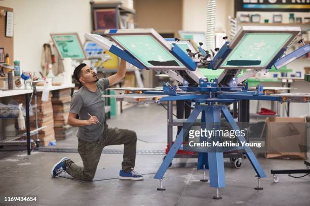 Man prepares screen printer