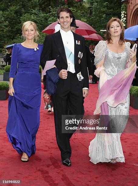 Crown Princess Marie-Chantal, Prince Pavlos of Greece and Princess Alexia of Greece attend the wedding of Princess Nathalie zu...