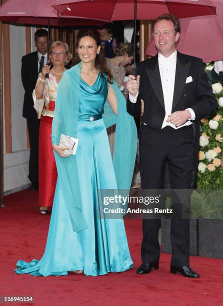 Gustav Prince of Sayn-Wittgenstein-Berleburg and Carina Axelsson attend the wedding of Princess Nathalie zu Sayn-Wittgenstein-Berleburg and Alexander...