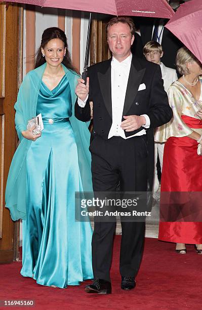 Gustav Prince of Sayn-Wittgenstein-Berleburg and Carina Axelsson attend the wedding of Princess Nathalie zu Sayn-Wittgenstein-Berleburg and Alexander...