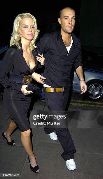 Sarah Harding from Girls Aloud and Calum Best during Calum Best and Sarah Harding Sighting at the Sanderson Hotel in London - December 8, 2005 in...