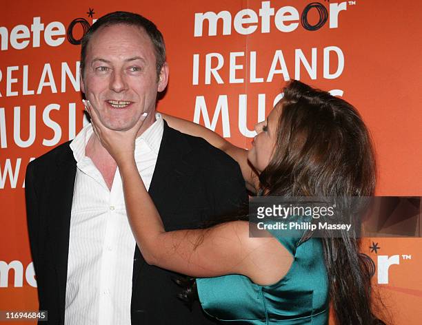 Liam Cunningham and Kerry Katona during Meteor Ireland Music Awards 2006 - Press Room at The Point in Dublin, Ireland.