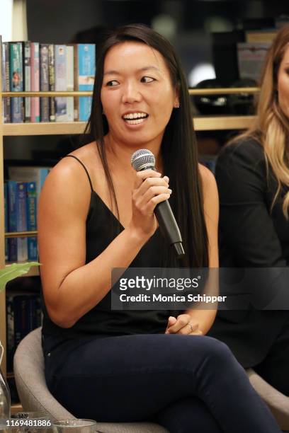 Professional WTA player Vania King speaks during a WTA panel discussion, "Women in Tennis Taking Action: A Conversation on Women in Sports" at The...