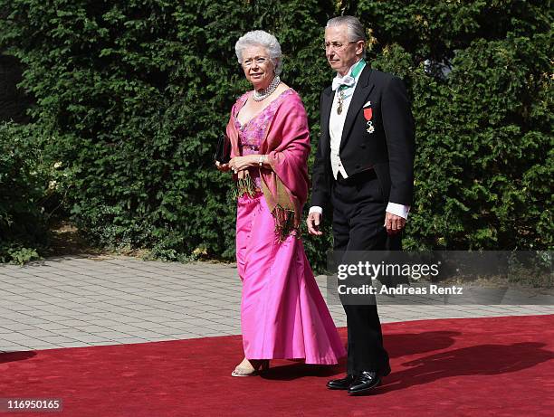 Princess Christina of Sweden and Tord Magnusson arrive for the wedding of Princess Nathalie zu Sayn-Wittgenstein-Berleburg and Alexander Johannsmann...