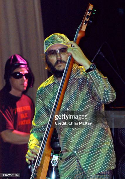 Mike Dillon and Les Claypool of Primus during Les Claypool in Concert at Variety Playhouse in Atlanta - July 11, 2005 at Variety Playhouse in...