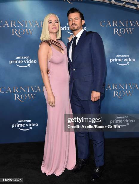 Katy Perry and Orlando Bloom attend the LA Premiere of Amazon's "Carnival Row" at TCL Chinese Theatre on August 21, 2019 in Hollywood, California.