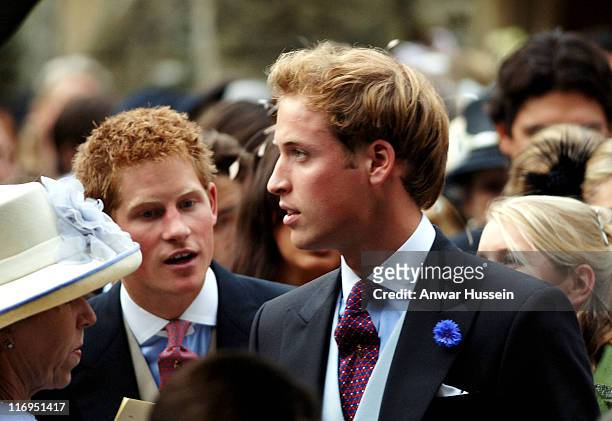 Prince Harry and Prince William during Tom Parker Bowles And Sara Buys Wedding at St. Nicholas Church in Rotherfield Greys, Great Britain.