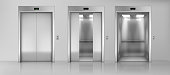 Elevators empty cabins on floor realistic vector