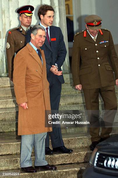 Prince William, accompanied by his father Prince Charles, Prince of Wales, is greeted by Major General Andrew Ritchie when he arrives to join his...