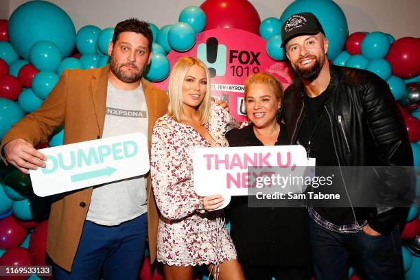 Brendan Fevola, Keira Maguire, Yvie Jones and Byron Cooke attend the Fox FM Thank U, Ex Singles Party on August 22, 2019 in Melbourne, Australia.