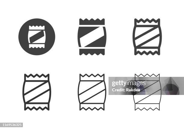 ilustraciones, imágenes clip art, dibujos animados e iconos de stock de iconos de snack - multi series - envoltorio de dulce