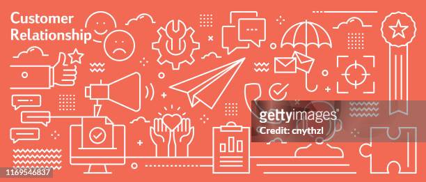 vector customer relationship banner design in trendy linear style. line art style abstract pattern for web page, banner, presentation - happy customer stock illustrations