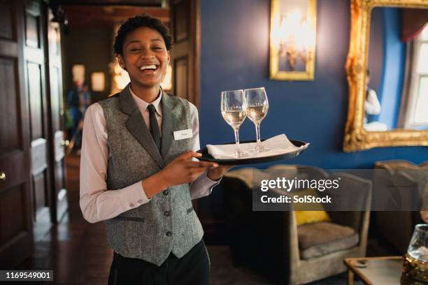 i love my job! - front of house staff restaurant stock pictures, royalty-free photos & images