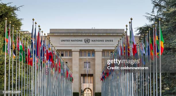 hoofdkwartier van de verenigde naties (vn) in genève, zwitserland - united nations stockfoto's en -beelden