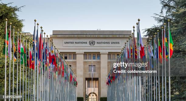 headquarters of united nations (un) in geneva, switzerland - onu stock pictures, royalty-free photos & images