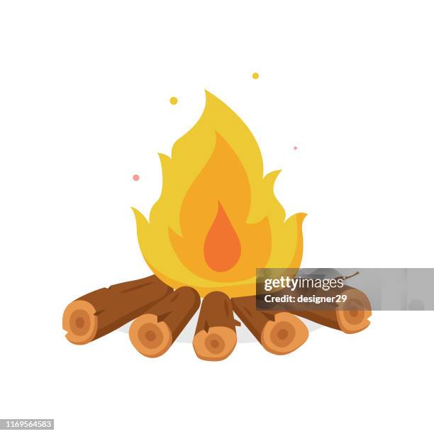 feuer-illustration und bonfire cartoon-stil flaches design. - holzfeuer stock-grafiken, -clipart, -cartoons und -symbole