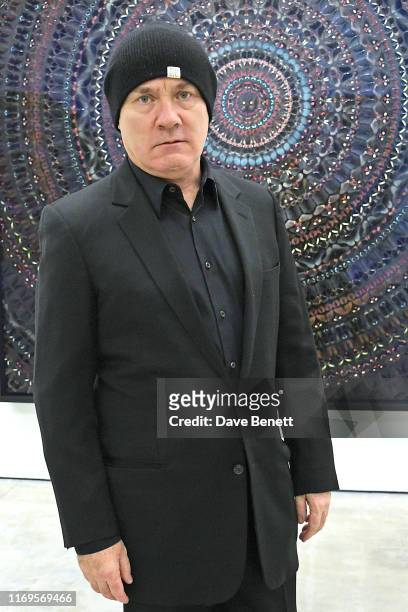 Damien Hirst attends a private view of "Damien Hirst: Mandalas" at White Cube Gallery on September 19, 2019 in London, England.