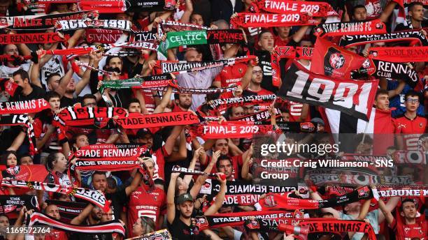 The Rennes fans in the stands during the UEFA Europa League Group E match between Stade Rennais and Celtic at Roazhon Park, on September 19, in...