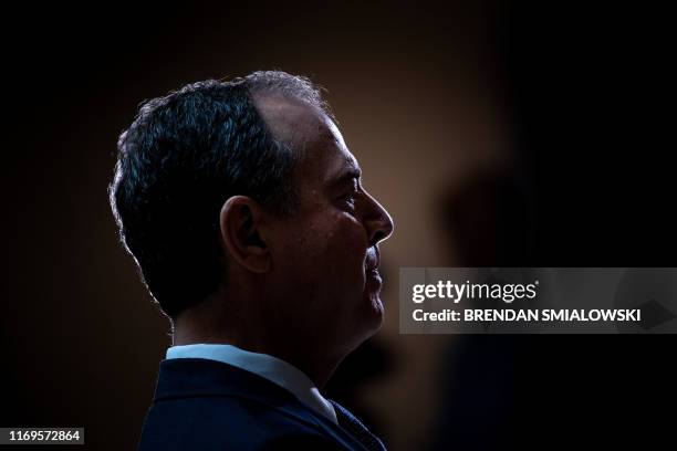 House Intelligence Committee chairman Rep. Adam Schiff speaks to reporters during a briefing on Capitol Hill about a whistleblower September 19 in...