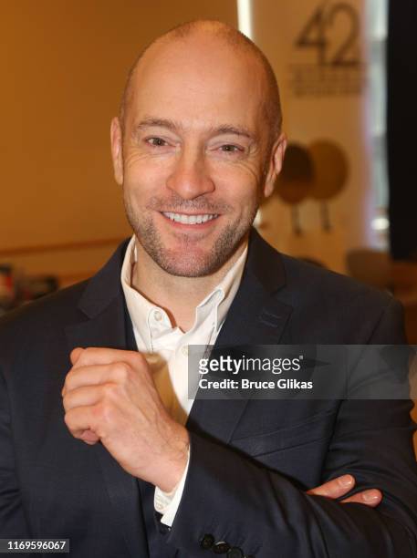 Derren Brown poses at the media day and photo call for the new broadway show "Derren Brown: Secret" at The New 42nd Street Studios on August 22, 2019...