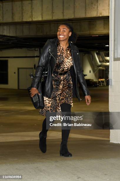 Morgan Tuck of the Connecticut Sun arrives before Game Two of the 2019 WNBA Semifinals against the Los Angeles Sparks on September 19, 2019 at the...