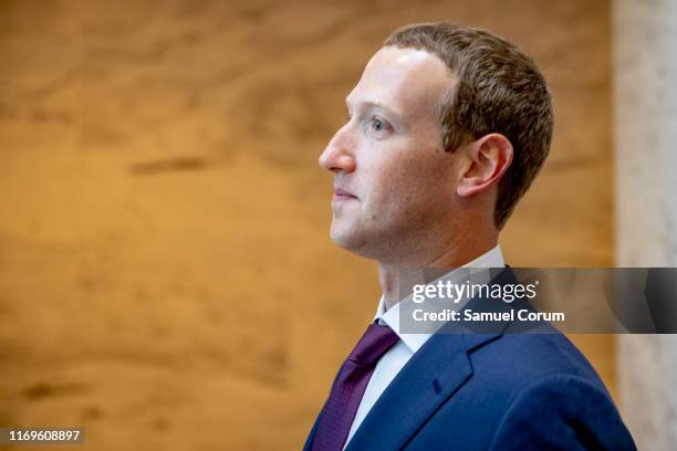 Facebook founder and CEO Mark Zuckerberg leaves a meeting with Senator John Cornyn in his office on Capitol Hill on September 19, 2019 in Washington,...