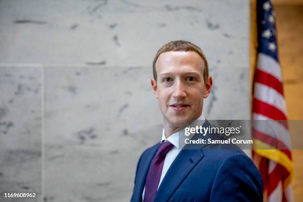 Facebook founder and CEO Mark Zuckerberg leaves a meeting with Senator John Cornyn in his office on Capitol Hill on September 19, 2019 in Washington,...