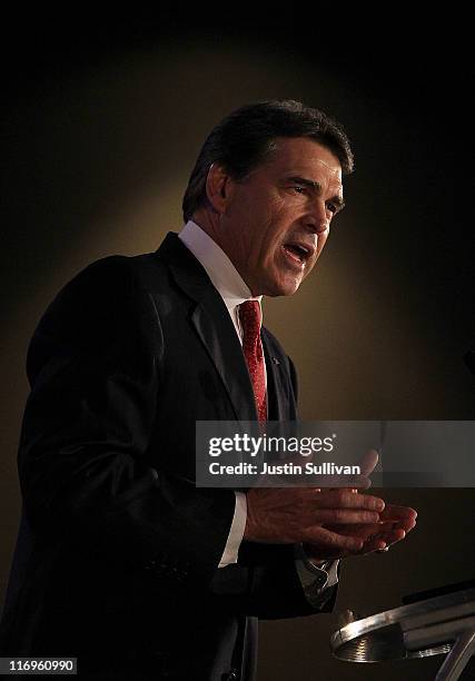 Texas governor Rick Perry speaks during the 2011 Republican Leadership Conference on June 18, 2011 in New Orleans, Louisiana. The 2011 Republican...
