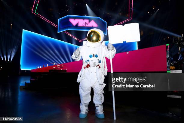 Moon Man poses on stage during the 2019 MTV Video Music Awards Press Junket at Prudential Center on August 22, 2019 in Newark, New Jersey.