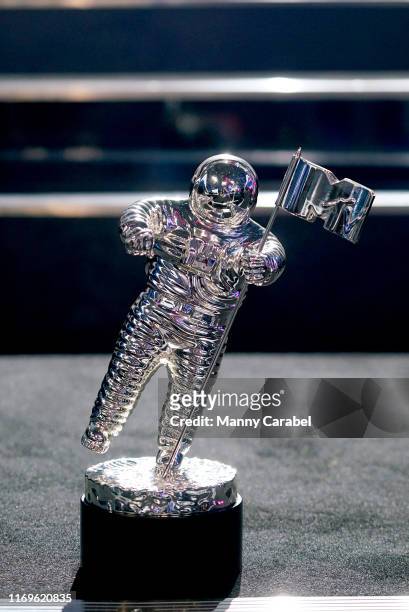 Moon Man statue on display at the 2019 MTV Video Music Awards Press Junket at Prudential Center on August 22, 2019 in Newark, New Jersey.