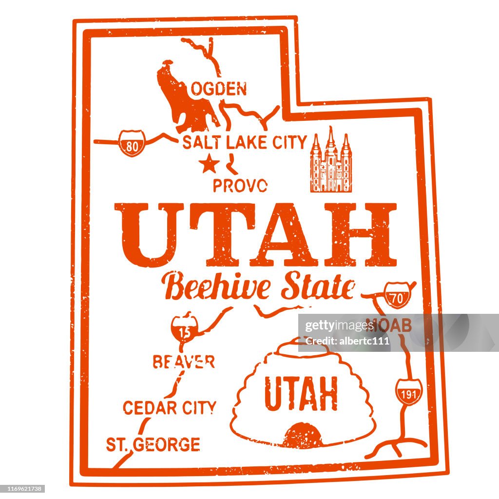 Utah Retro Travel Stamp