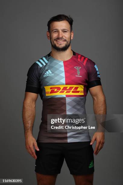 Danny Care of Harlequins during the Harlequins Squad Photo Call at Surrey Sports Park on August 21, 2019 in Guildford, England.