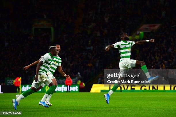 Odsonne Edouard of Celtic celebrates after he scored their second goal during the UEFA Europa League Play Off First Leg match between Celtic and AIK...