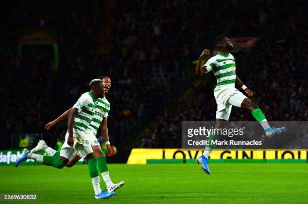 Odsonne Edouard of Celtic celebrates after he scored their second goal during the UEFA Europa League Play Off First Leg match between Celtic and AIK...