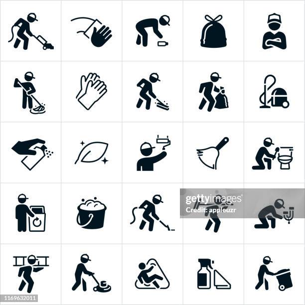 janitorial icons - garbage bag stock illustrations