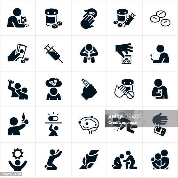 drug abuse and recovery icons - substance abuse stock illustrations