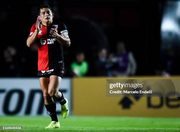 Luis Rodriguez of Colon celebrates after scoring the second goal of his team during the first leg semifinal of Copa CONMEBOL Sudamericana 2019...