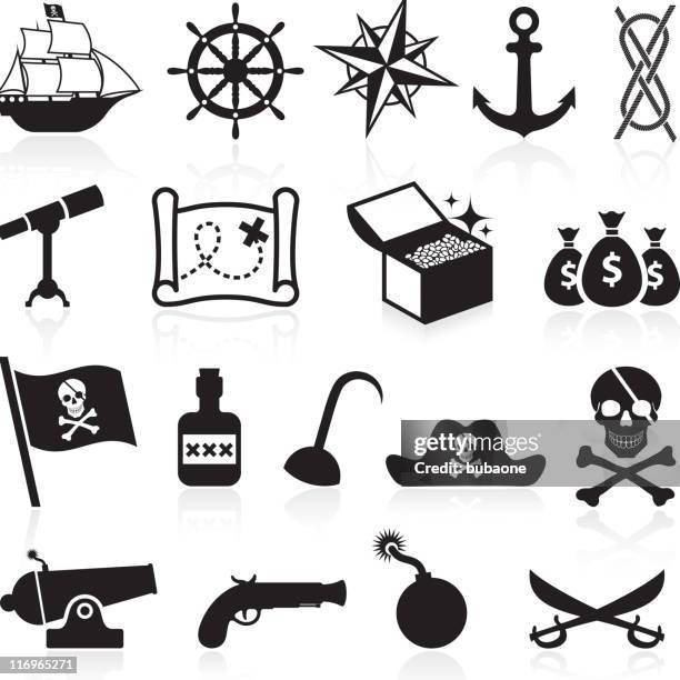 stockillustraties, clipart, cartoons en iconen met pirate black and white royalty free vector icon set - schatkist