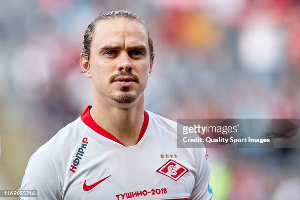 Andrey Eshchenko of FC Spartak Moscow looks on prior to the UEFA Europa League Play Off match between SC Braga and Spartak Moscow at Estadio...