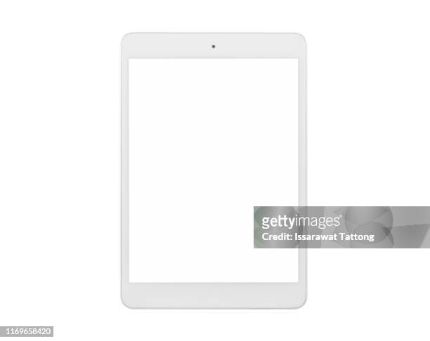 tablet pc isolated on white background - tablet stockfoto's en -beelden