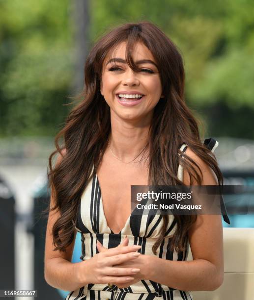 Sarah Hyland visits "Extra" at Universal Studios Hollywood on August 22, 2019 in Universal City, California.