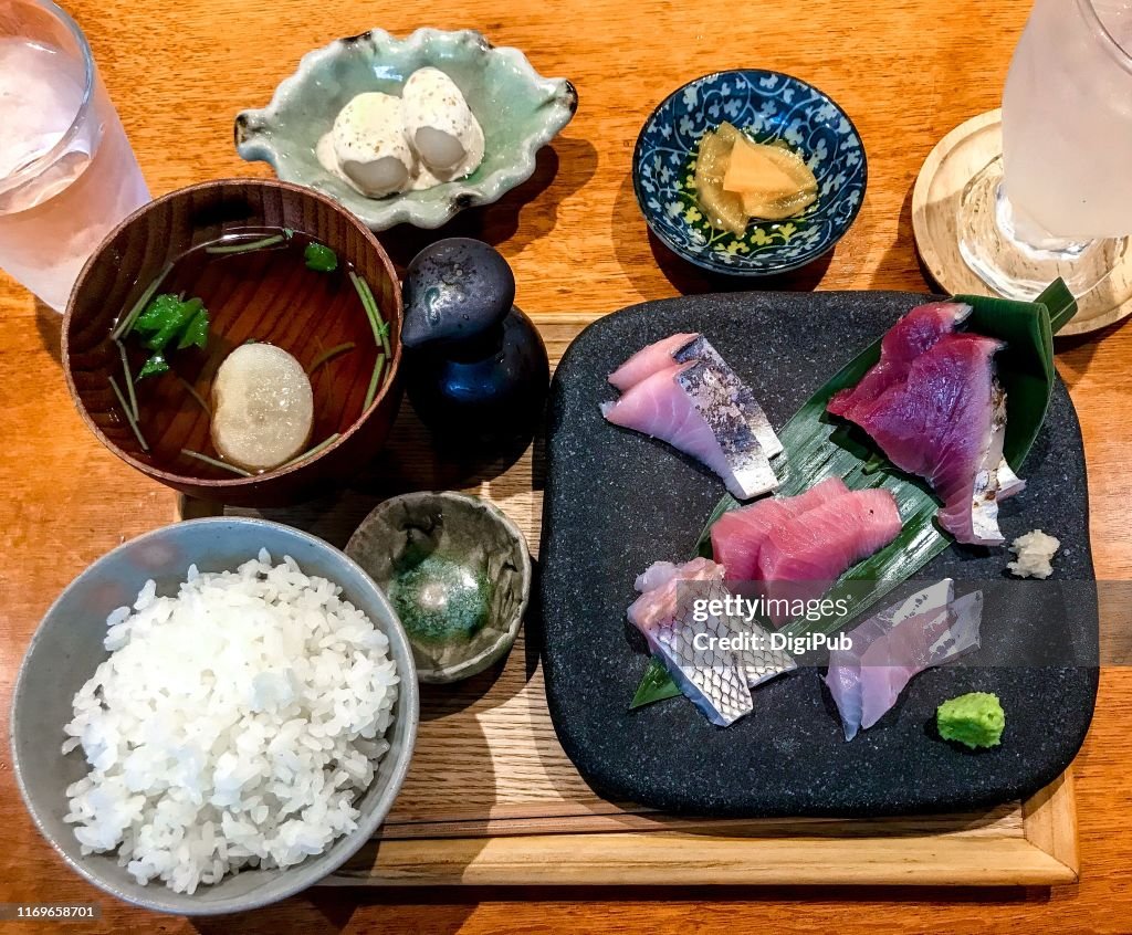 Sashimi lunch meal served on table